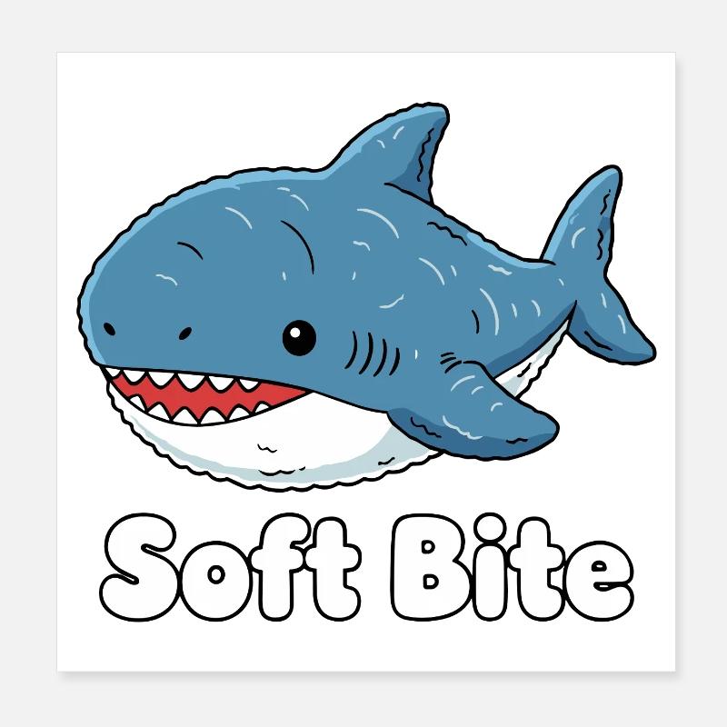 Morsure douce de requin de dessin animé : Requin mignon Poster 20 x 20 cm