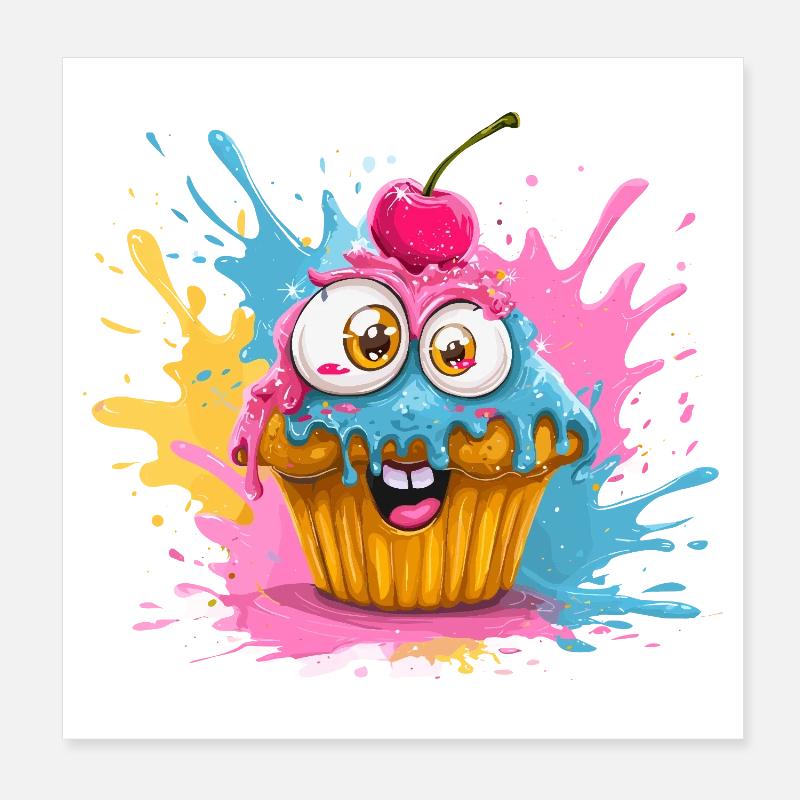 Bunter Cupcake mit Glubschaugen Poster 20x20 cm