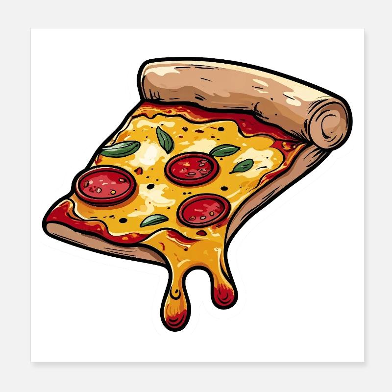 Pizza Slice de Dessin Animé avec Fromage Poster 20 x 20 cm