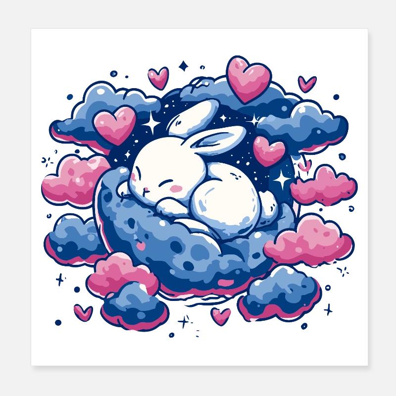 Moondream bunny on cloud heart Poster 8" x 8" (20x20 cm)