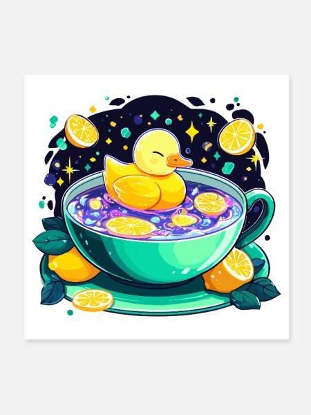 Zitrus-Ducky im Tee-Schaum - Poster 20x20 cm - Weiß - Vorne
