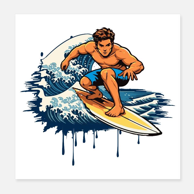 Illustration dynamique en graffiti d’un surfeur Poster 20 x 20 cm