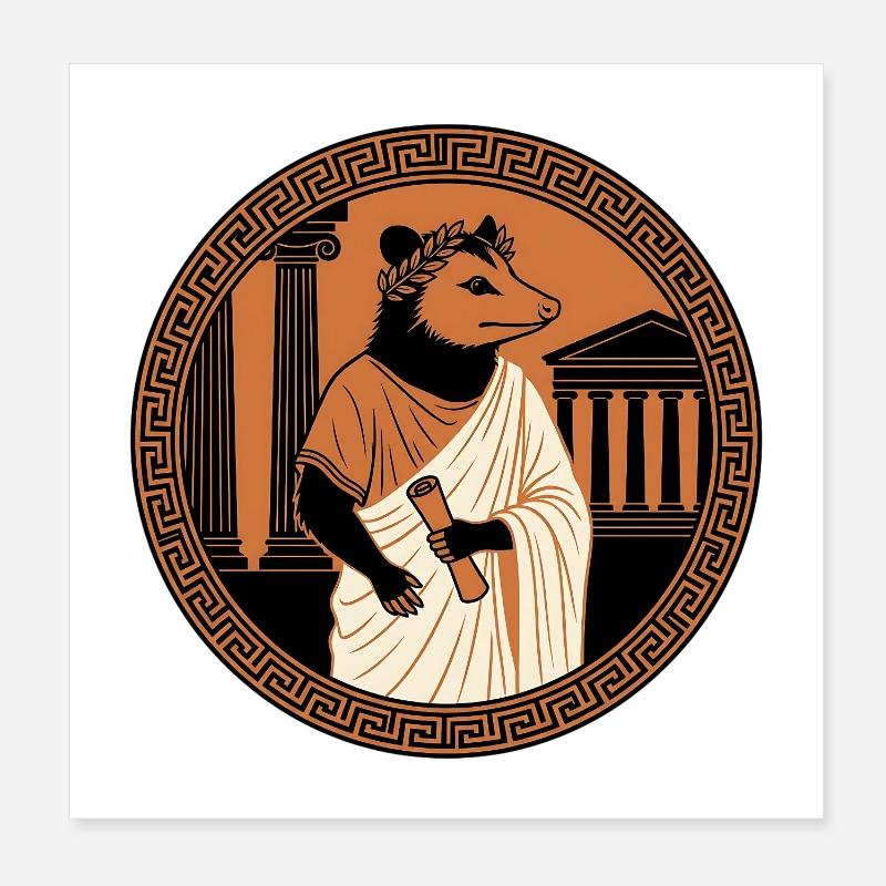 Classical Philosopher Opossum In Antique Toga Poster 8" x 8" (20x20 cm)