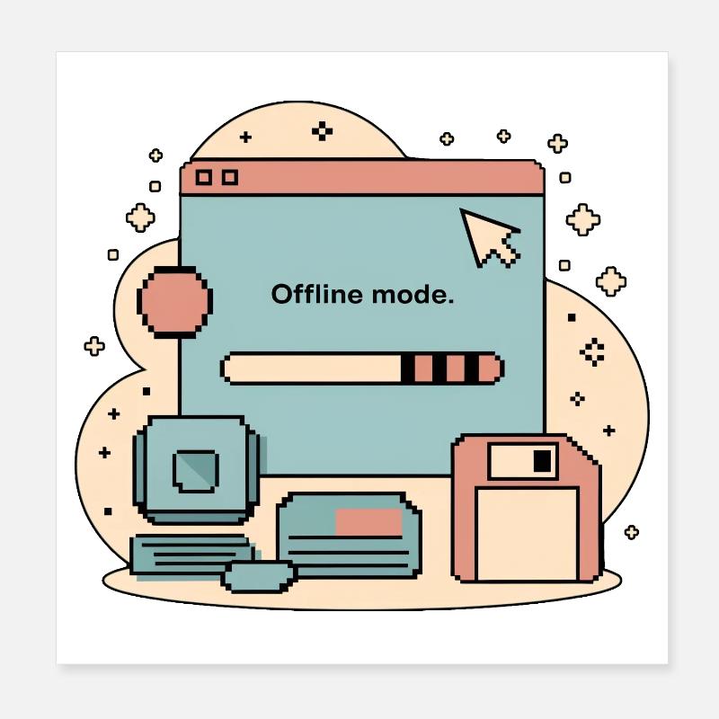 Offline Mode Retro Internet Poster 20x20 cm
