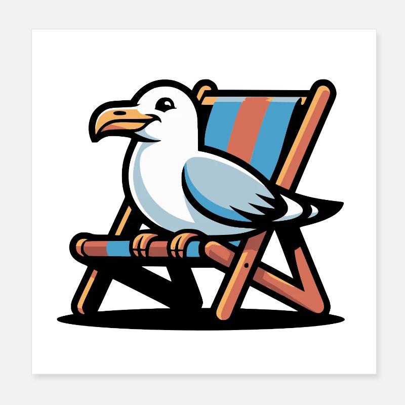 Mouette sur le fauteuil long de plage Poster 20 x 20 cm
