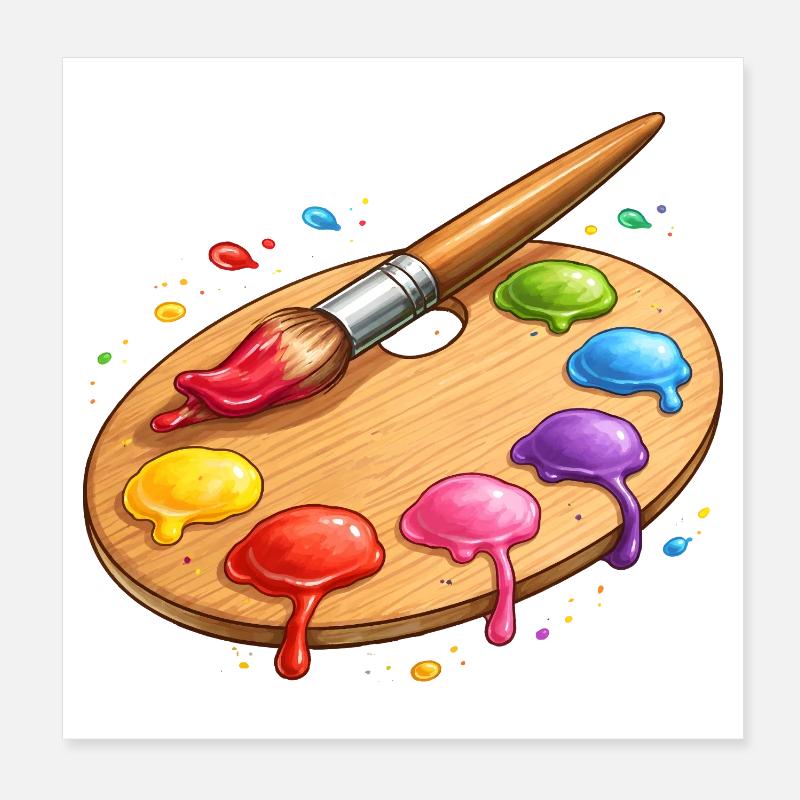 Farbpalette mit Pinsel Illustration Poster 20x20 cm
