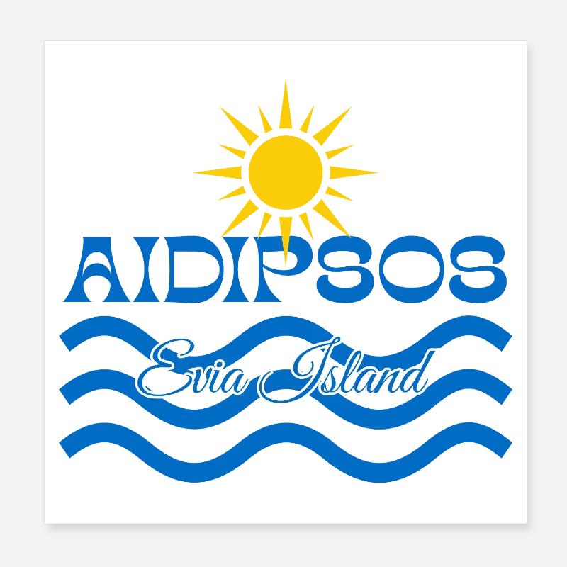 Île Aidipsos Île Evia Soleil et Vagues de mer Poster 20 x 20 cm