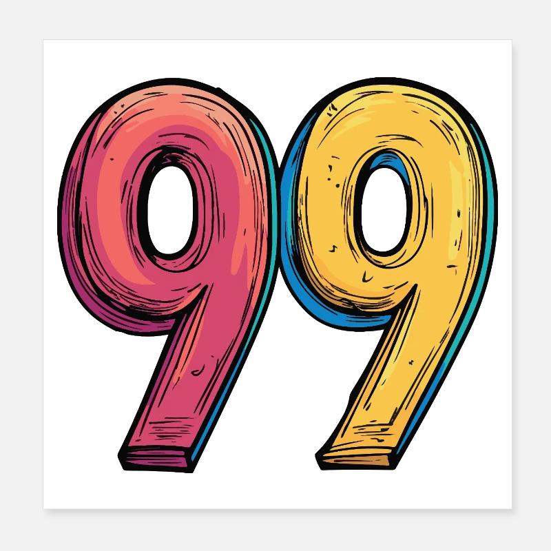 99 Nombre Coloré Poster 20 x 20 cm