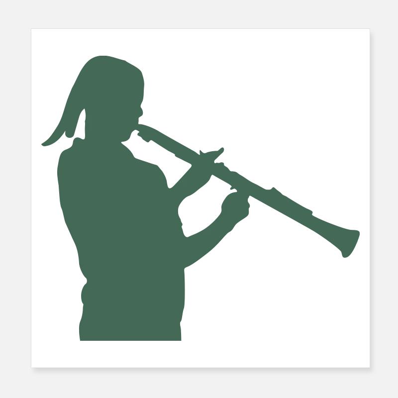 Bläser Silhouette mit Blockflöte Poster 20x20 cm