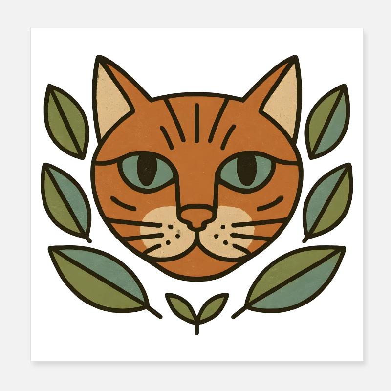 Tête de chat dans une couronne de feuilles Poster 20 x 20 cm