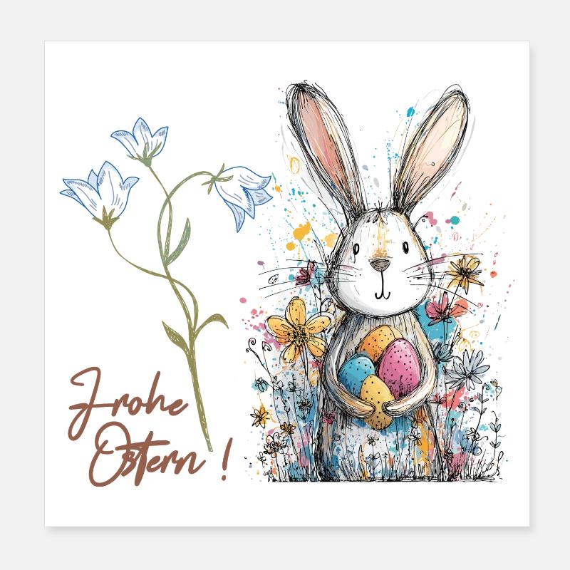 Easter bunny with colorful eggs Poster 8" x 8" (20x20 cm)