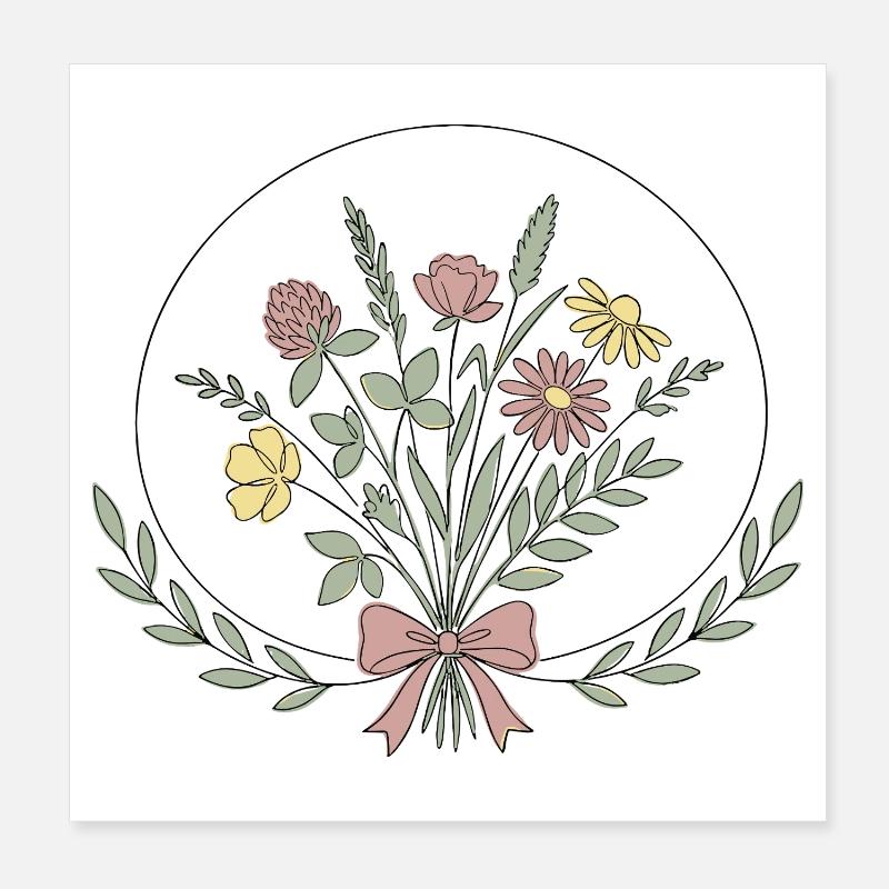 Boho Blumen Flowers Line Art  Poster 8" x 8" (20x20 cm)