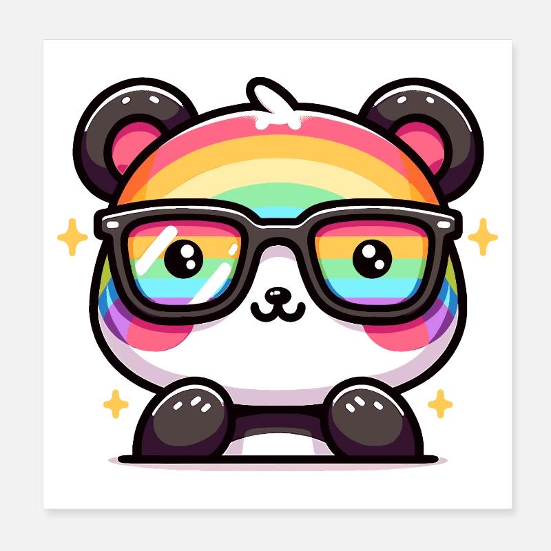 Panda arc-en-ciel avec des lunettes de soleil Poster 20 x 20 cm
