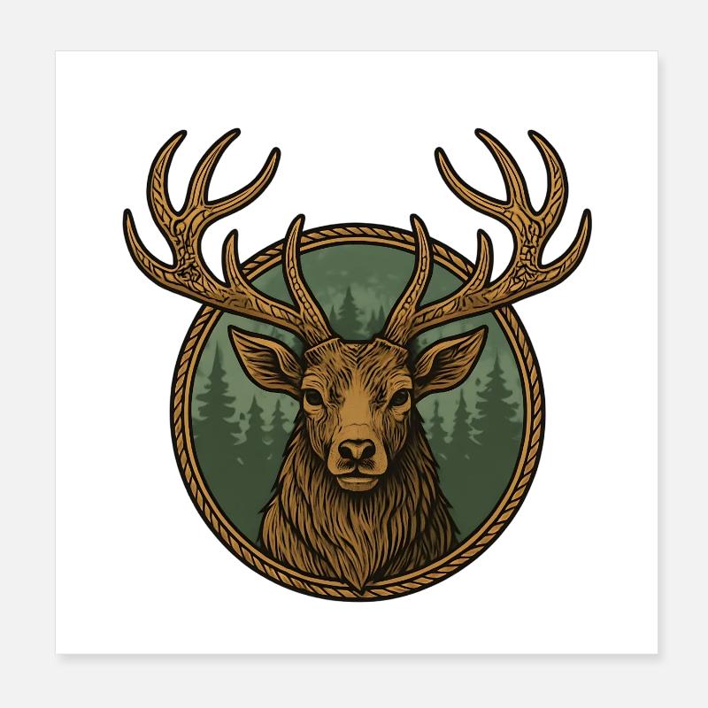 Hirschkopf dans le logo de la nature du Waldkreis Poster 20 x 20 cm