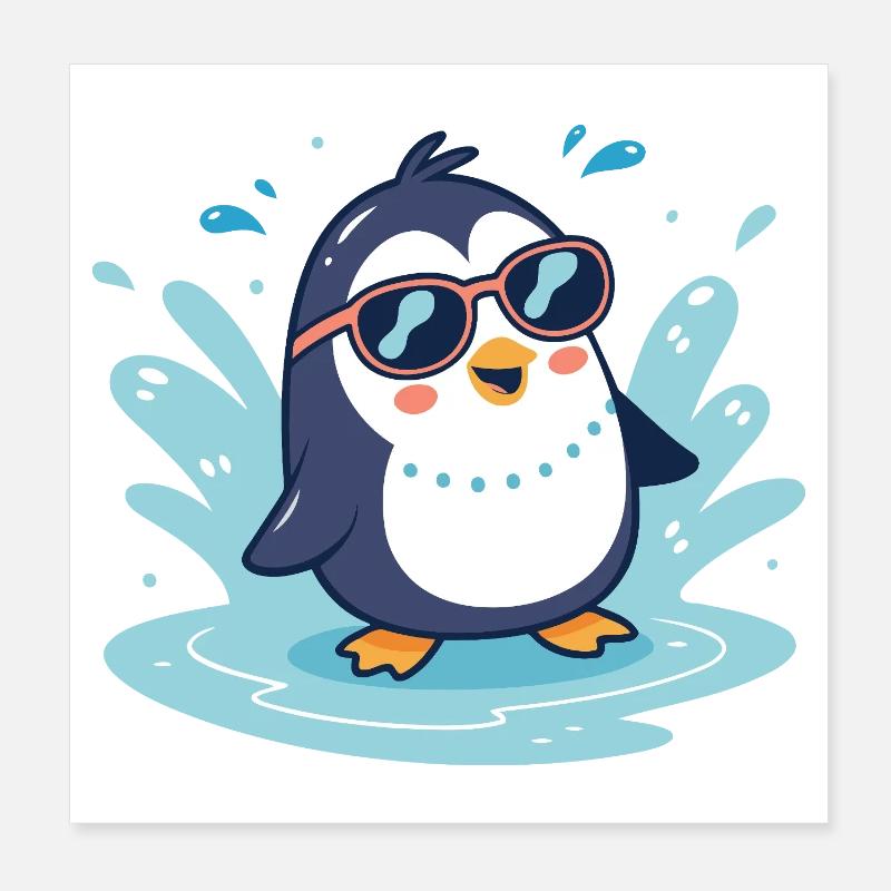 Penguin soleil splash en lunettes Poster 20 x 20 cm
