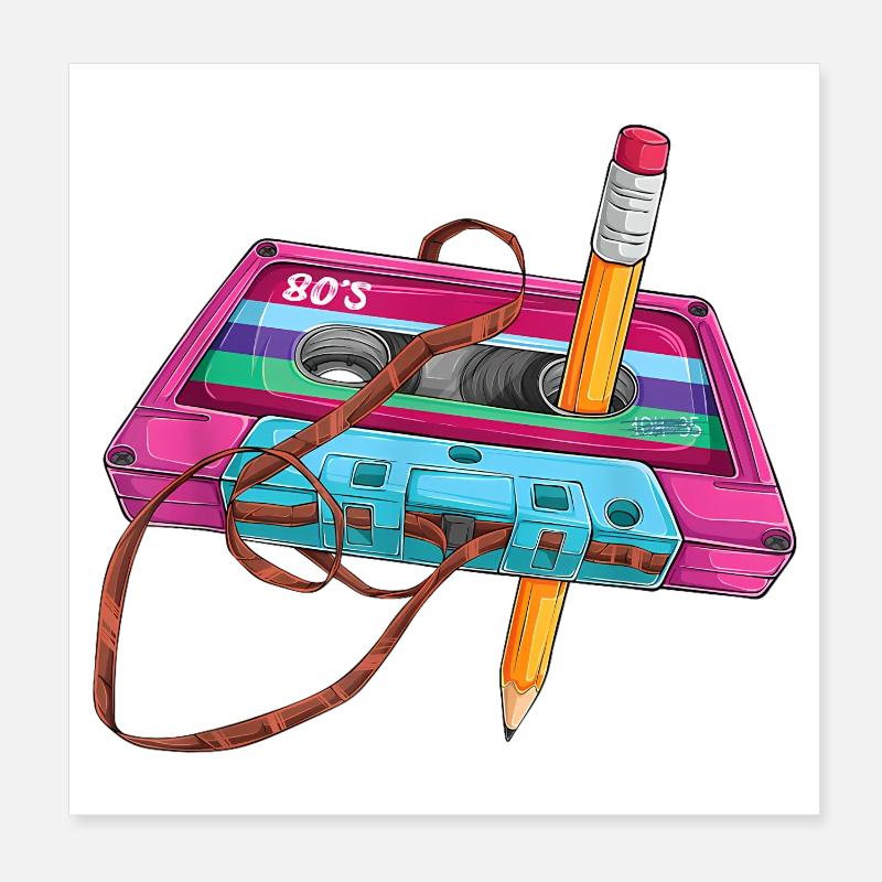 80er Kassette Stift Poster 20x20 cm
