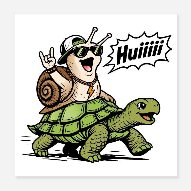 Escargot Rapide sur Tortue Poster 20 x 20 cm