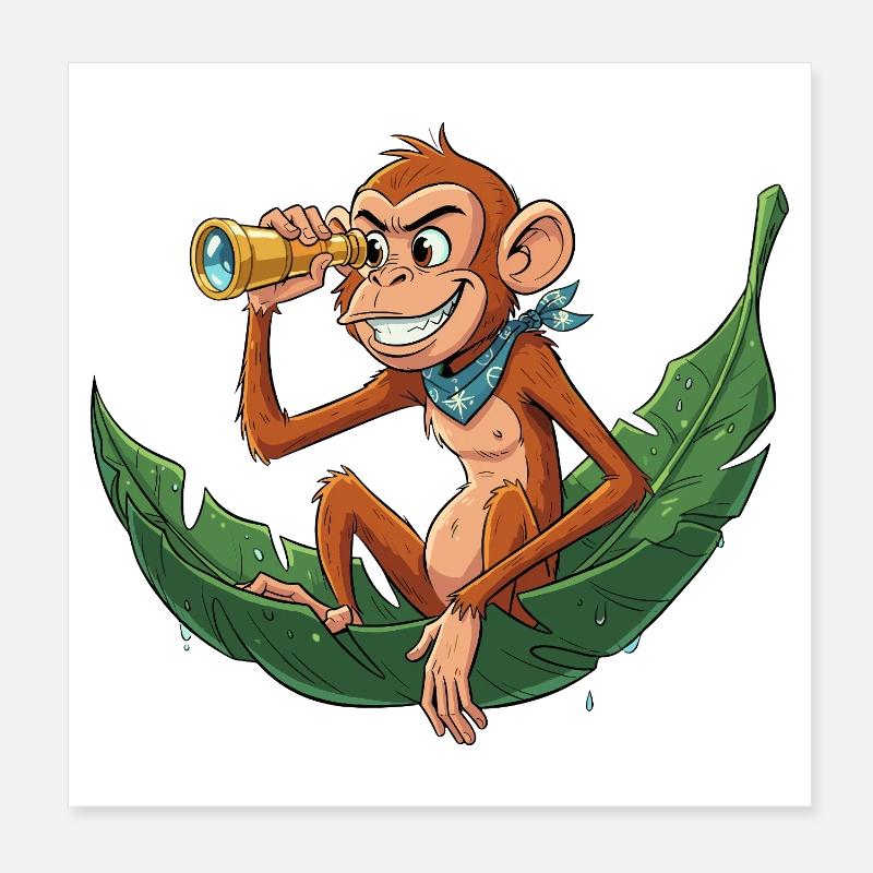 Adventure monkey with telescope Poster 8" x 8" (20x20 cm)