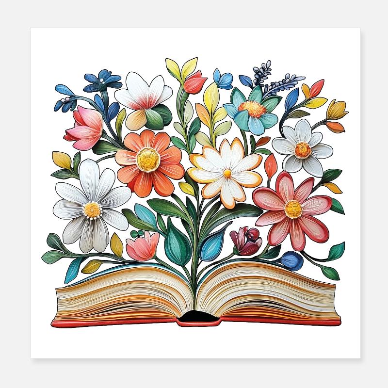 Buch mit Blumen Poster 20x20 cm
