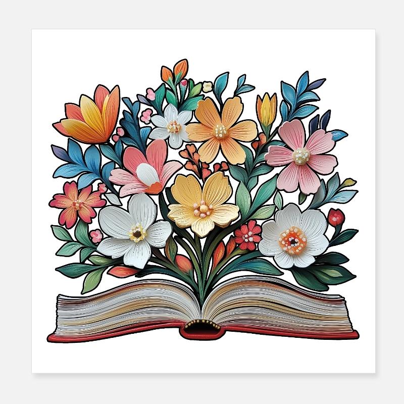 Livre et fleurs Poster 20 x 20 cm