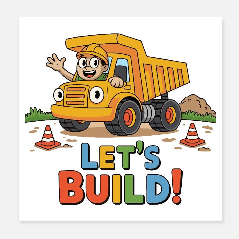 Construisons ! Camion de chantier Poster 20 x 20 cm