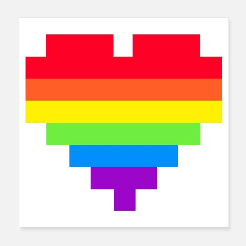 Pixel Herz Regenbogenfahne Poster 20x20 cm