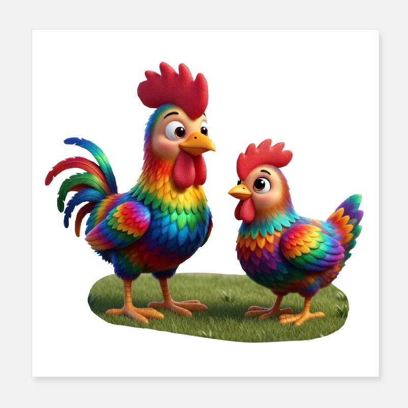 Rooster with hen Poster 8" x 8" (20x20 cm)