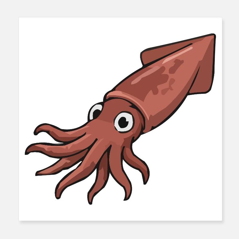Cheerful Cartoon Squid Poster 8" x 8" (20x20 cm)
