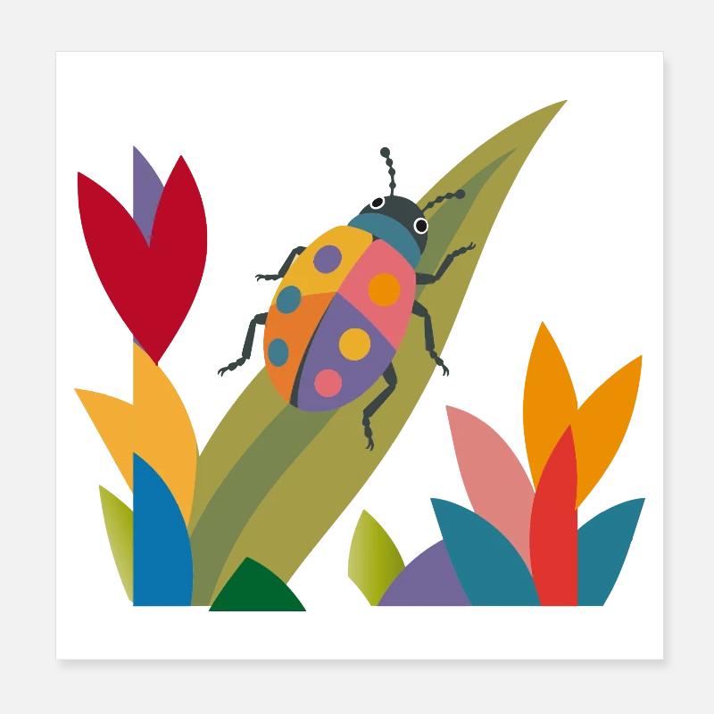Insecte coloré dans le champ de fleurs – motif nature Poster 20 x 20 cm