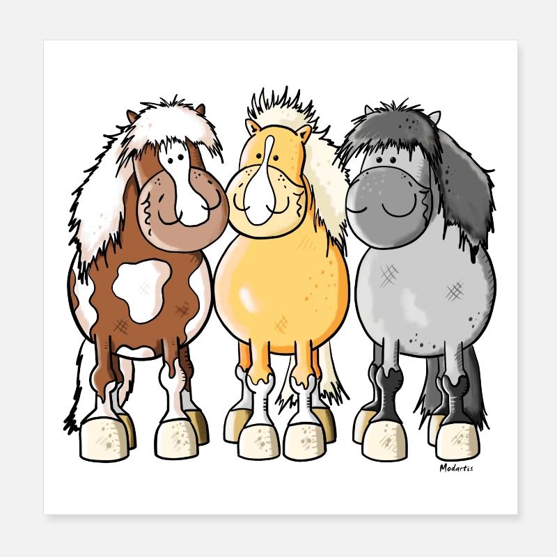 Mignon Poneys Shetland Poster 20 x 20 cm
