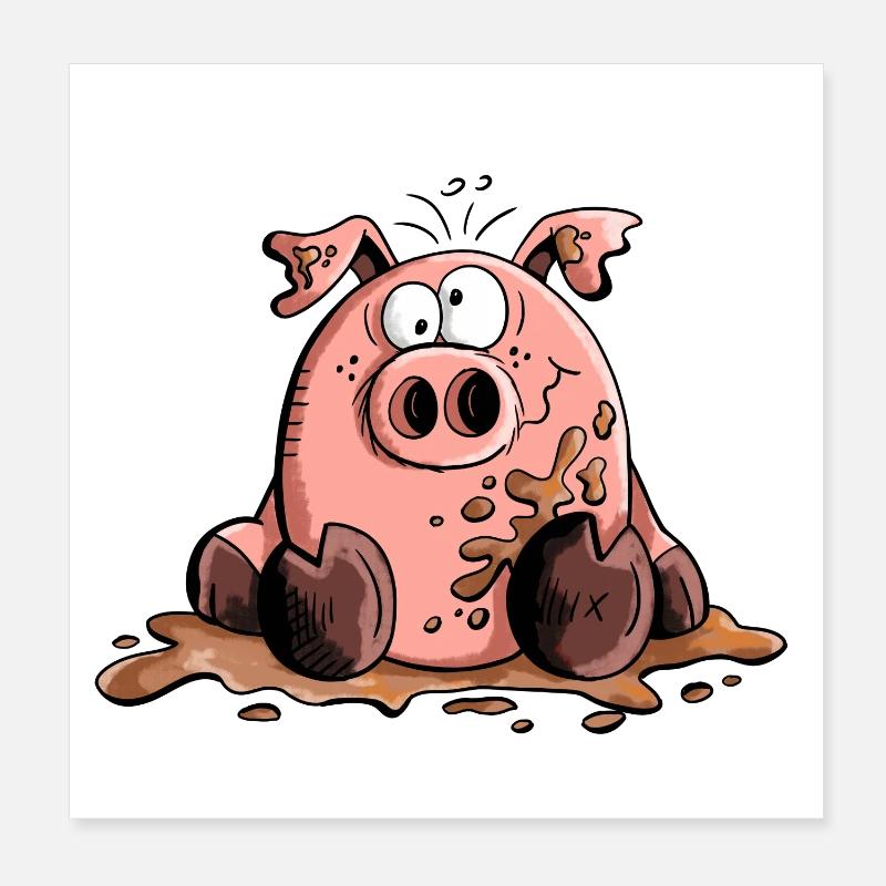 Cochon dans la boue - Cochons - Cadeau Poster 20 x 20 cm