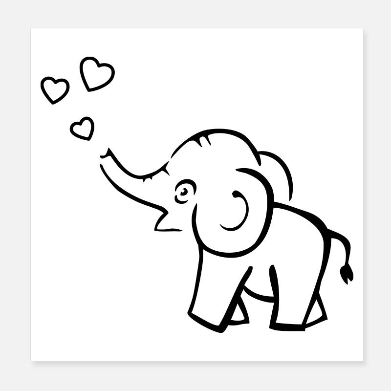 Un éléphant mignon souffle des cœurs Poster 20 x 20 cm