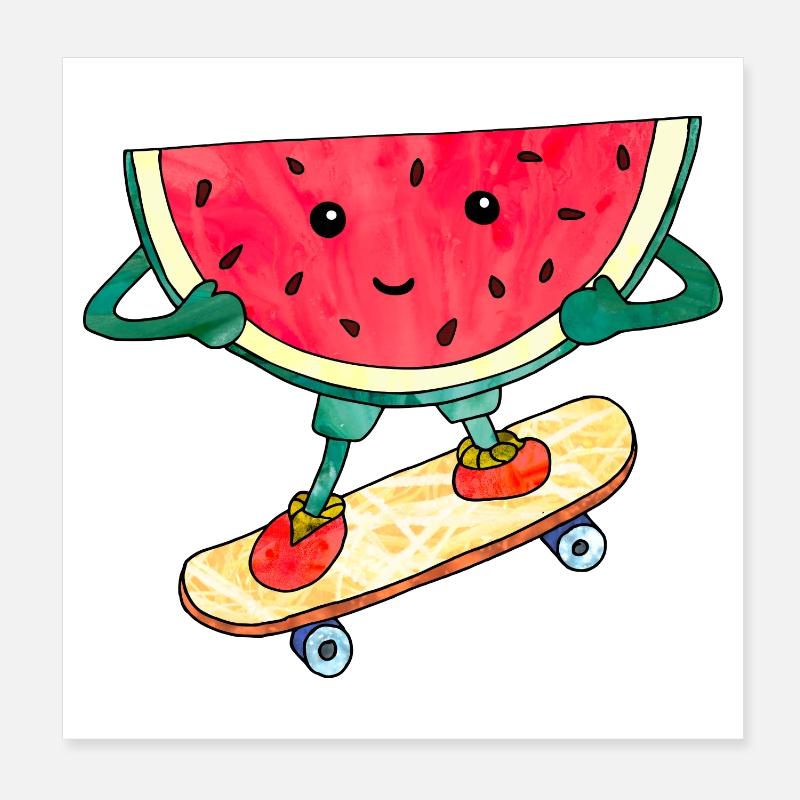 Skater Melon skateboard douce illustration cool Poster 20 x 20 cm