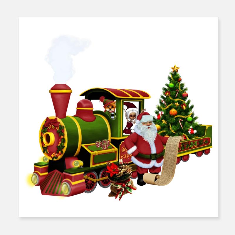 Santa Claus with a train Poster 8" x 8" (20x20 cm)