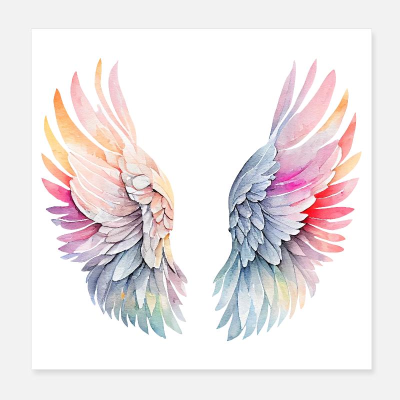 Ailes d'Ange Arc-en-ciel Angelwings - Poster 20 x 20 cm - blanc