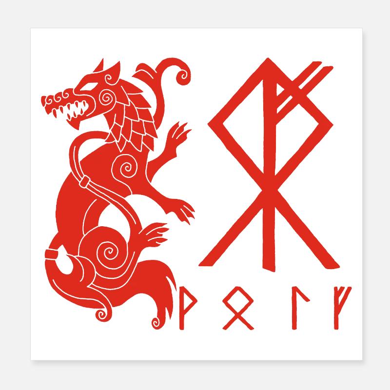 Roter Wolf Fenrir Poster 20x20 cm