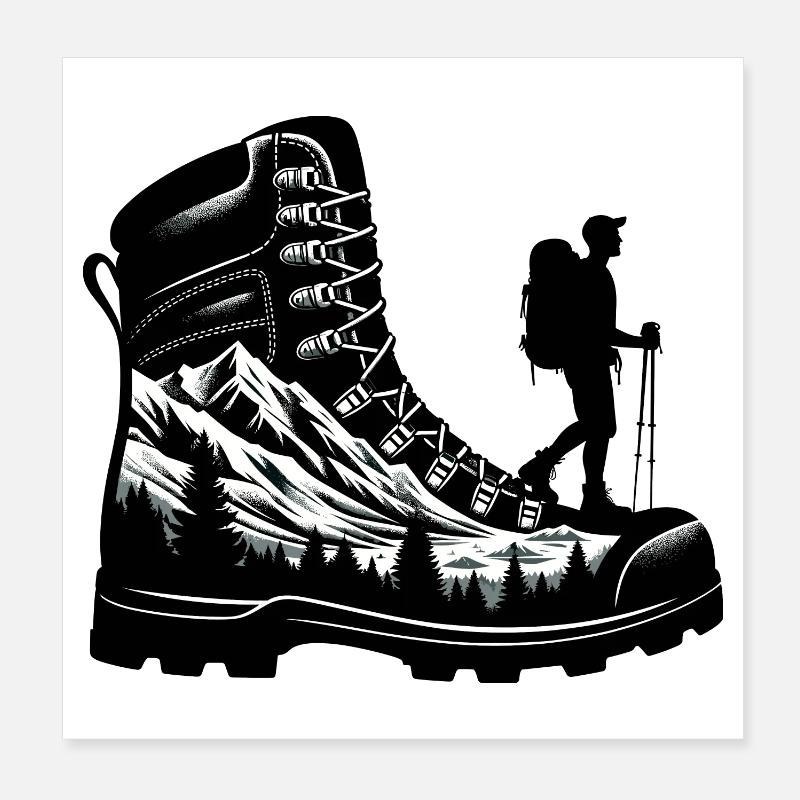 Drawing Hiker Bergwanderschuh Poster 20x20 cm