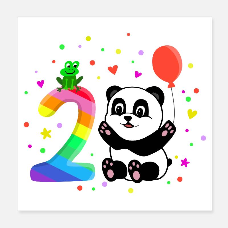 Second Birthday 2nd Year Panda Cute Gift Poster 8" x 8" (20x20 cm)