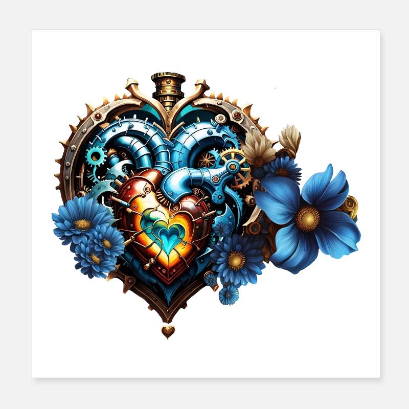Fantastisches Steampunk-Herz Poster 20x20 cm