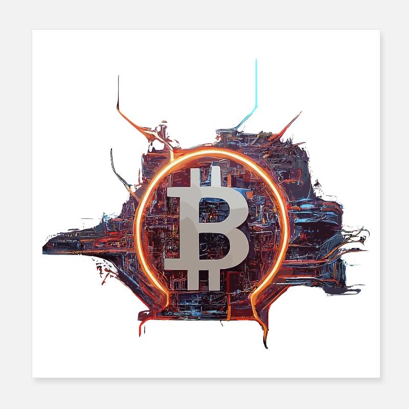 Cyber-Modern Bitcoin Design - Poster 20x20 cm - Weiß