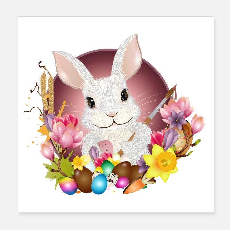 Lapin blanc avec des œufs de Pâques comme lapin de Pâques Poster 20 x 20 cm