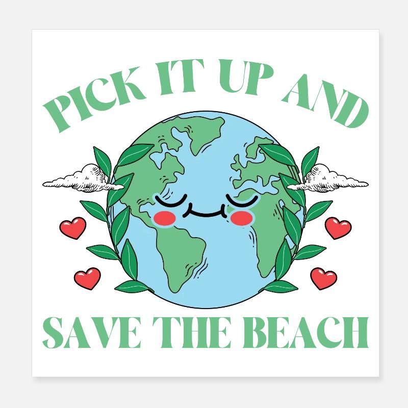 Bathing beach & sea plastic-free against pollution Poster 8" x 8" (20x20 cm)
