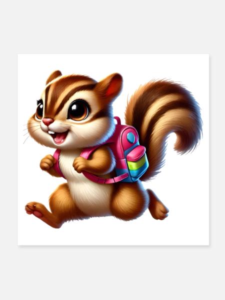 Schulstart mit Streifenhörnchen für Schulanfänger - Poster 20x20 cm - Weiß - Vorne