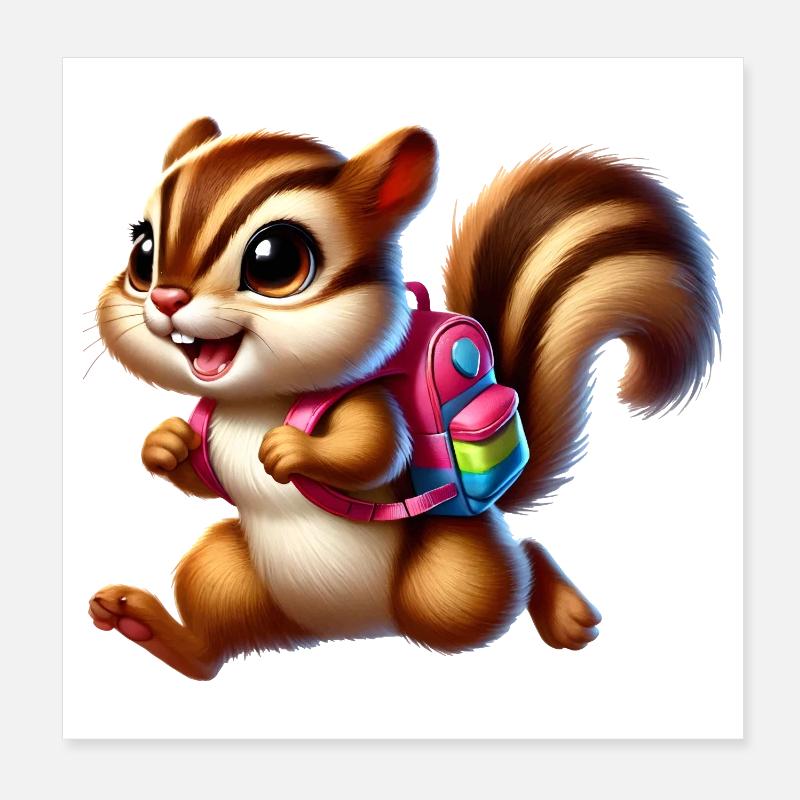 Start of school with chipmunks for school beginners Poster 8" x 8" (20x20 cm)