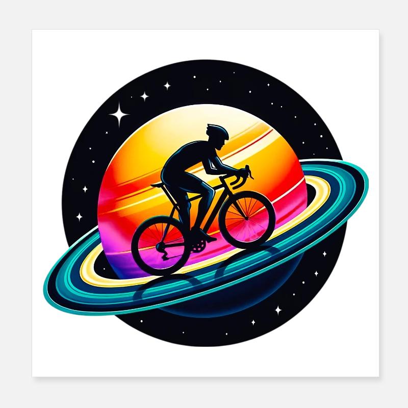 Cycliste sur Saturne Poster 20 x 20 cm