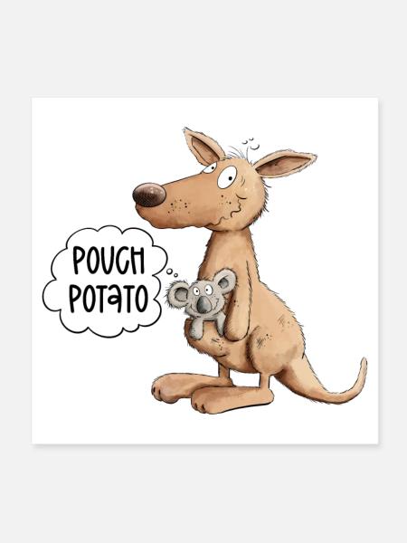 Funny kangaroo with koala bear in a pouch - Poster 8" x 8" (20x20 cm) - white - Front