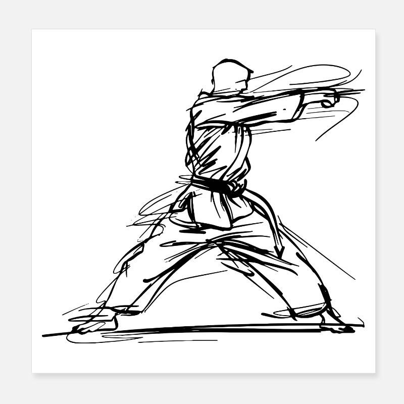 Karateka One Line Drawing - Poster 20 x 20 cm - blanc