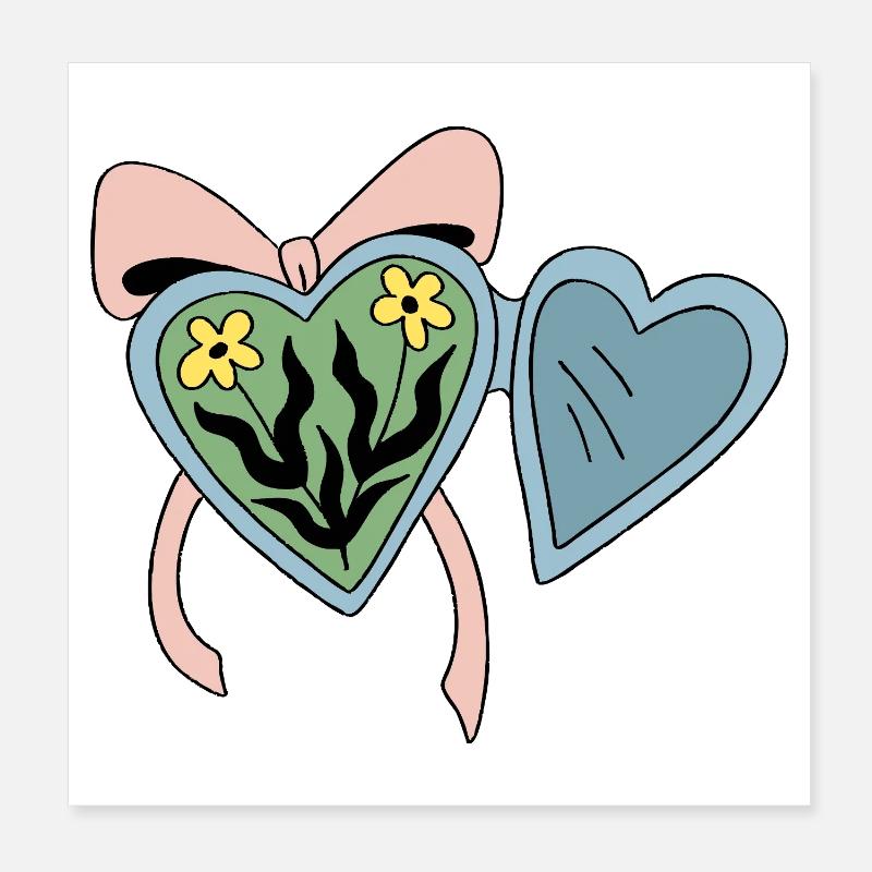 Médaillon fleur avec ruban coeur Poster 20 x 20 cm