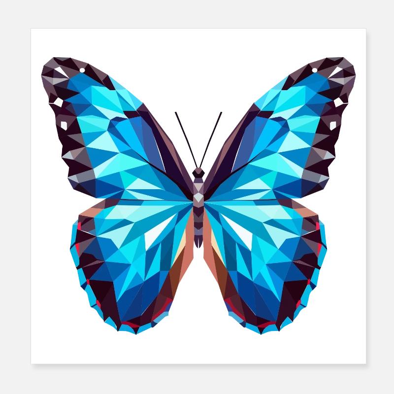 Papillon bleu - Inspiré du papillon Morpho Poster 20 x 20 cm