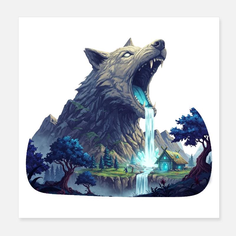 Wolf Wasserfall Poster 20x20 cm